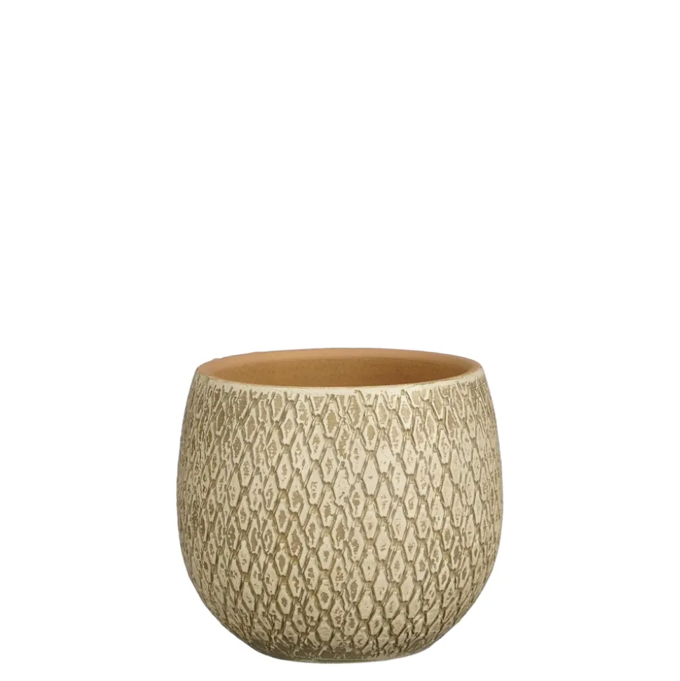 MICA - Cache-pot Madeira, en terre cuite, coloris crème - H.18xD.18cm