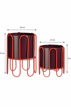 MICA DECORATIONS - Mica decorations - lot de 2 cache-pots sur pied en métal rouge foncé et rouge clair h35