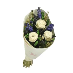 NATURALYS - Bouquet de fleurs séchées : Sola, coloris vert/bleu - taille S