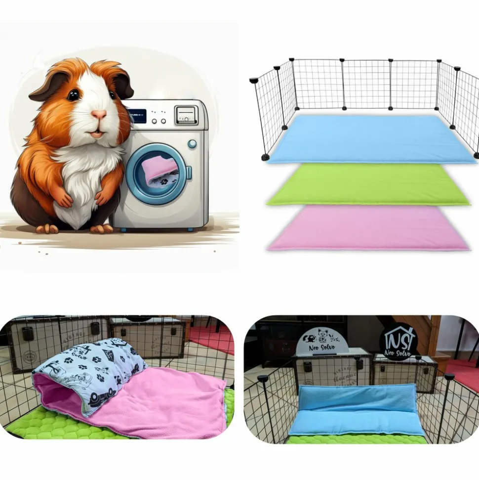 NEO SOLVO - Lot de 4 - tapis pour cochon d'inde et lapin en polaire 60 x 50 cm - polaire absorbant, lavable en machine, economique