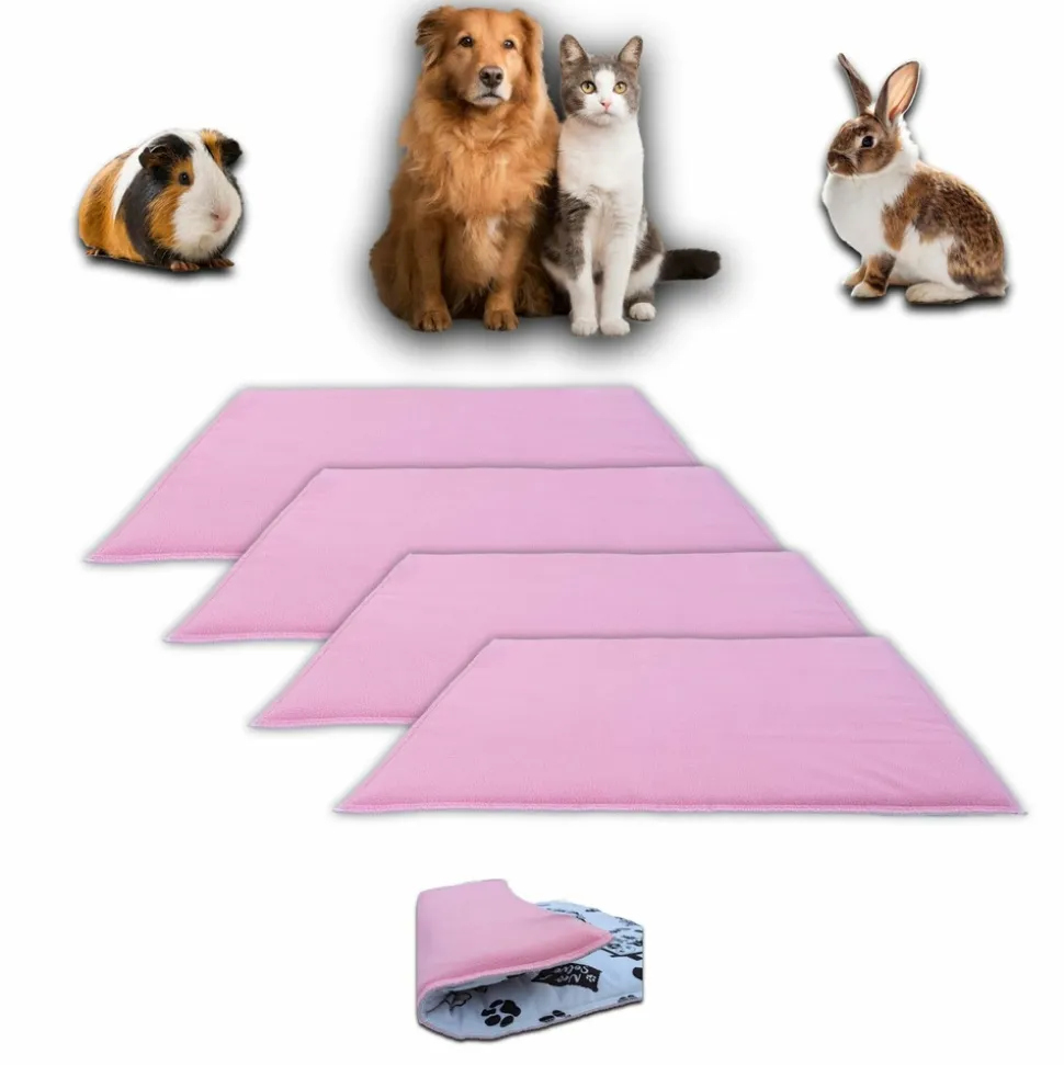 NEO SOLVO - Lot de 4 - tapis pour cochon d'inde et lapin en polaire 60 x 50 cm - polaire absorbant, lavable en machine, economique