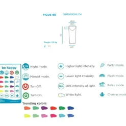 NEW GARDEN - Pot lumineux solaire ficus 60 smarttech, recharge solaire ou usb, avec telecommande