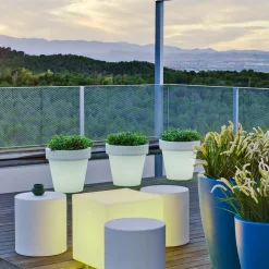 NEWGARDEN - Pot rond lumineux magnolia 60 lumière blanche froide par câble ø57x57cm