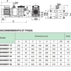 Nocchi pompe à filtration 9m3/h mono - sw15m