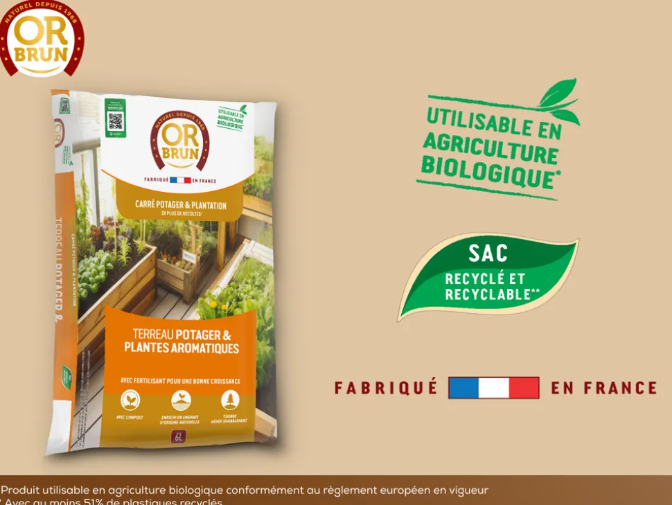 OR BRUN - Or brun obrtaro6u -terreau potager & plantes aromatiques - 6l - croissance rapide