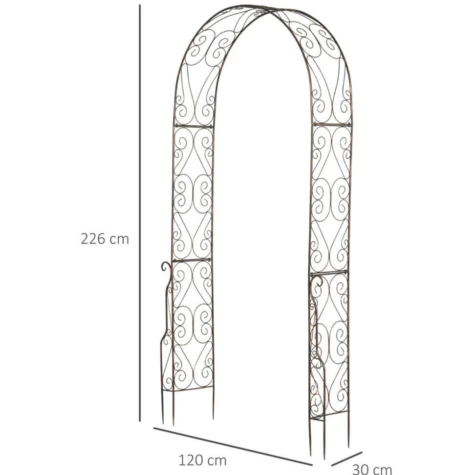 OUTSUNNY - Arche de jardin arche à rosiers style fer forgé dim. 120l x 30l x 226h cm métal époxy noir vieilli cuivré