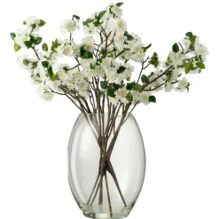 PARIS PRIX - Bouquet de fleurs artificielles en vase "floraison" 90cm blanc