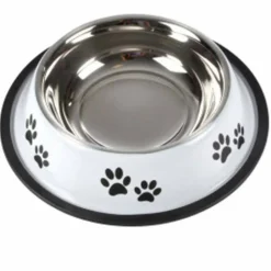 PARIS PRIX - Gamelle antidérapante chien & chat "pattes" 25cm blanc