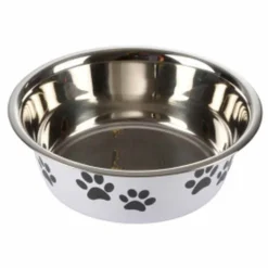 PARIS PRIX - Gamelle pour chien & chat "motifs pattes" 21cm blanc