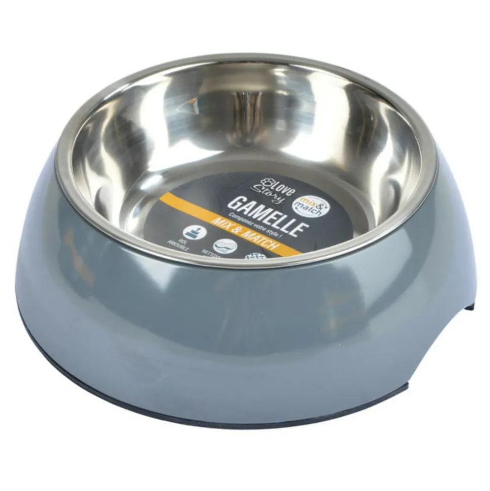 PARIS PRIX - Gamelle pour chien & chat "bol inox" 14cm anthracite