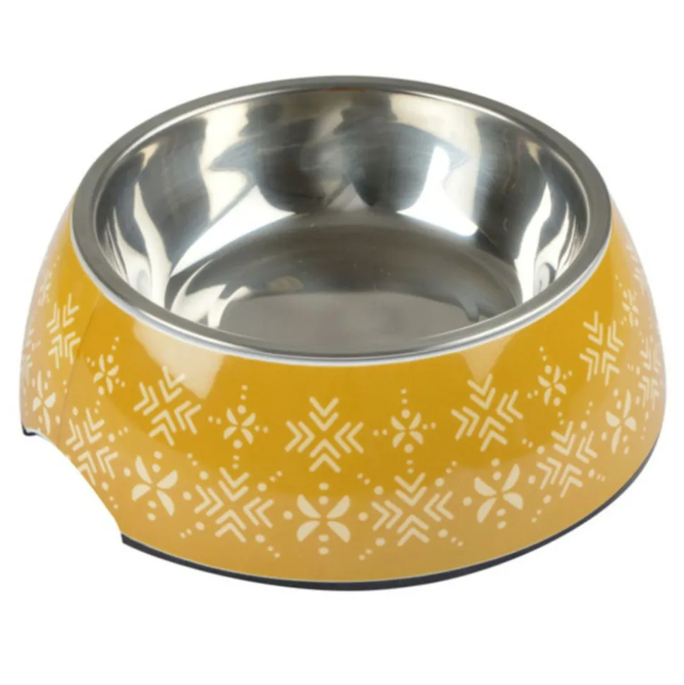 PARIS PRIX - Gamelle pour chien & chat "ethnic" 14cm moutarde