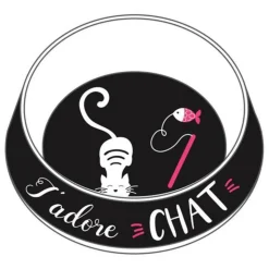 PARIS PRIX - Gamelle pour chat "j'adore" 19cm noir & blanc