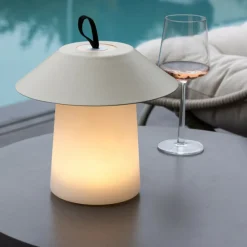 PARIS PRIX - Lampe à poser d'extérieur led "rubu" 26cm beige