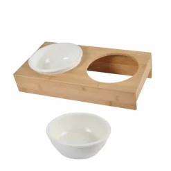 PARIS PRIX - Lot de 2 gamelles chien & chat "bambou" 37cm blanc