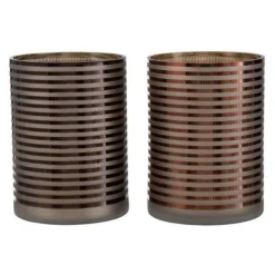 PARIS PRIX - Lot de 2 photophores "verre rayé" 24cm marron