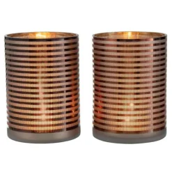 PARIS PRIX - Lot de 2 photophores "verre rayé" 24cm marron