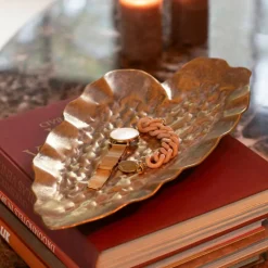 PARIS PRIX - Lot de 2 vide-poches en métal "feuille" 54cm or