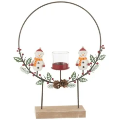 PARIS PRIX - Photophore cercle "bonhommes de neige" 28cm multicolore