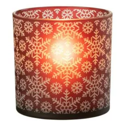 PARIS PRIX - Photophore design en verre "neige" 15cm rouge