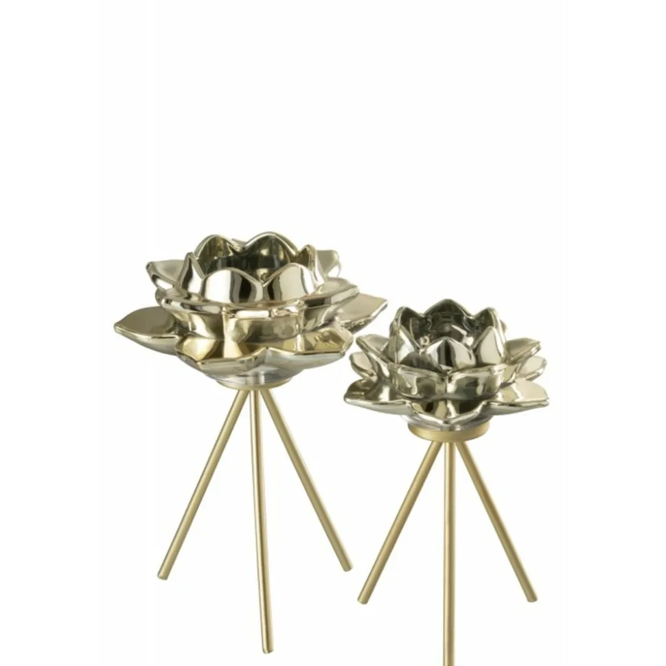 PARIS PRIX - Photophore sur pied "fleur verre" 21cm or