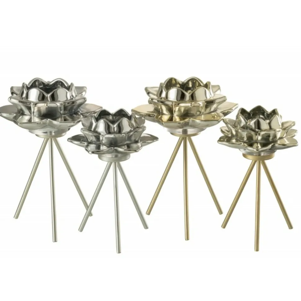 PARIS PRIX - Photophore sur pied "fleur verre" 21cm or