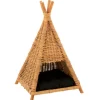 PARIS PRIX - Tipi pour chat en rotin "coussin" 72cm jaune miel