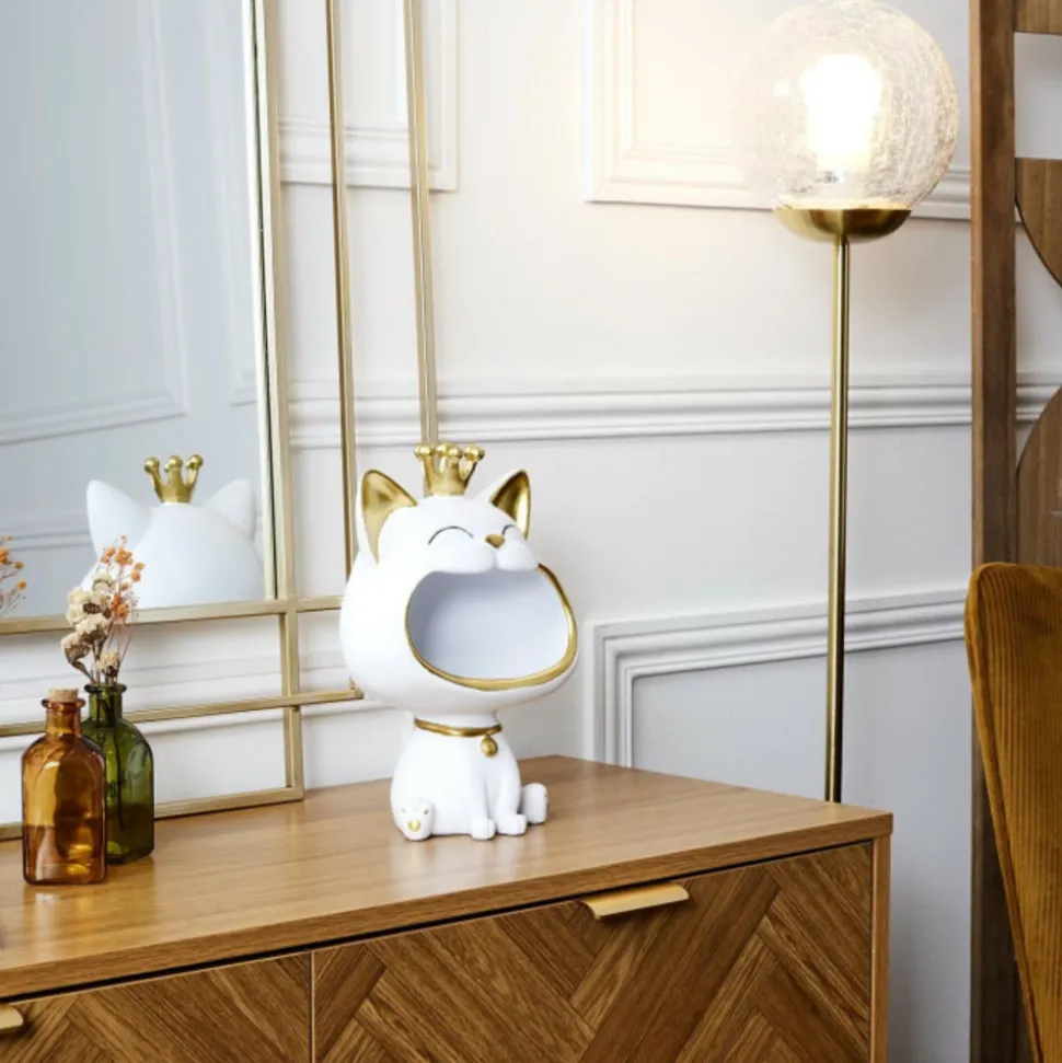 PARIS PRIX - Vide-poche statue "chat" 25cm blanc