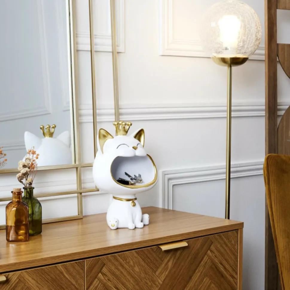 PARIS PRIX - Vide-poche statue "chat" 25cm blanc