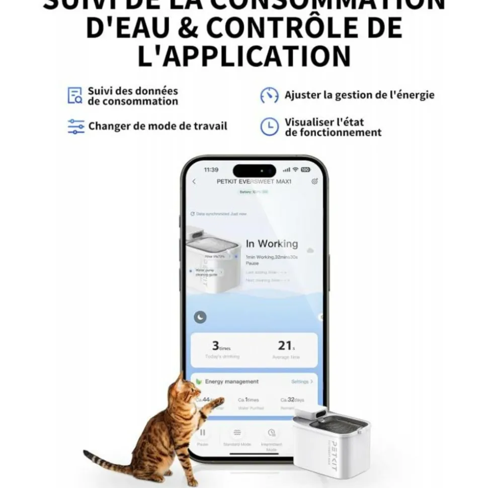 PETKIT - Eversweet max fontaine à eau connectée pour animaux, 3l, 83jours d'autonomie