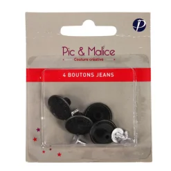 PIC ET MALICE - Boutons de jeans x4, coloris métal - 16mm