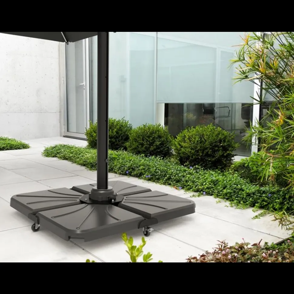 Pied pour parasol deporté - Cadre métallique sur roulettes 10kg