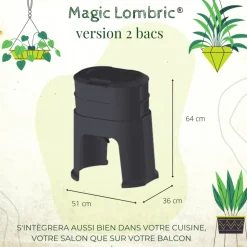 PLANET COMPOST - Lombricomposteur Magic Lombric avec 2 bacs à compost - 28 l