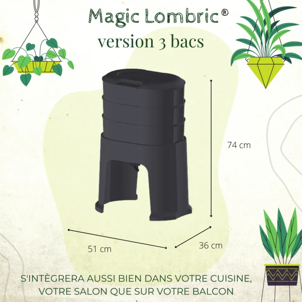 PLANET COMPOST - Lombricomposteur Magic Lombric avec 3 bacs à compost - 42 l