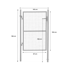 Portillon de jardin en métal vert. Double sens d'ouverture. Avec serrure.150x87cm