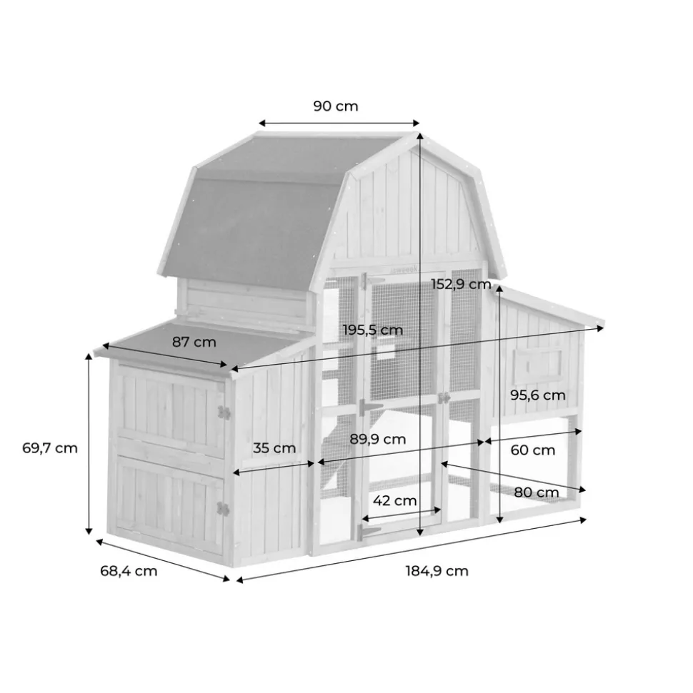 Poulailler 6 poules bois de sapin - 195.5 x 90 x 152.5 cm - gasconne