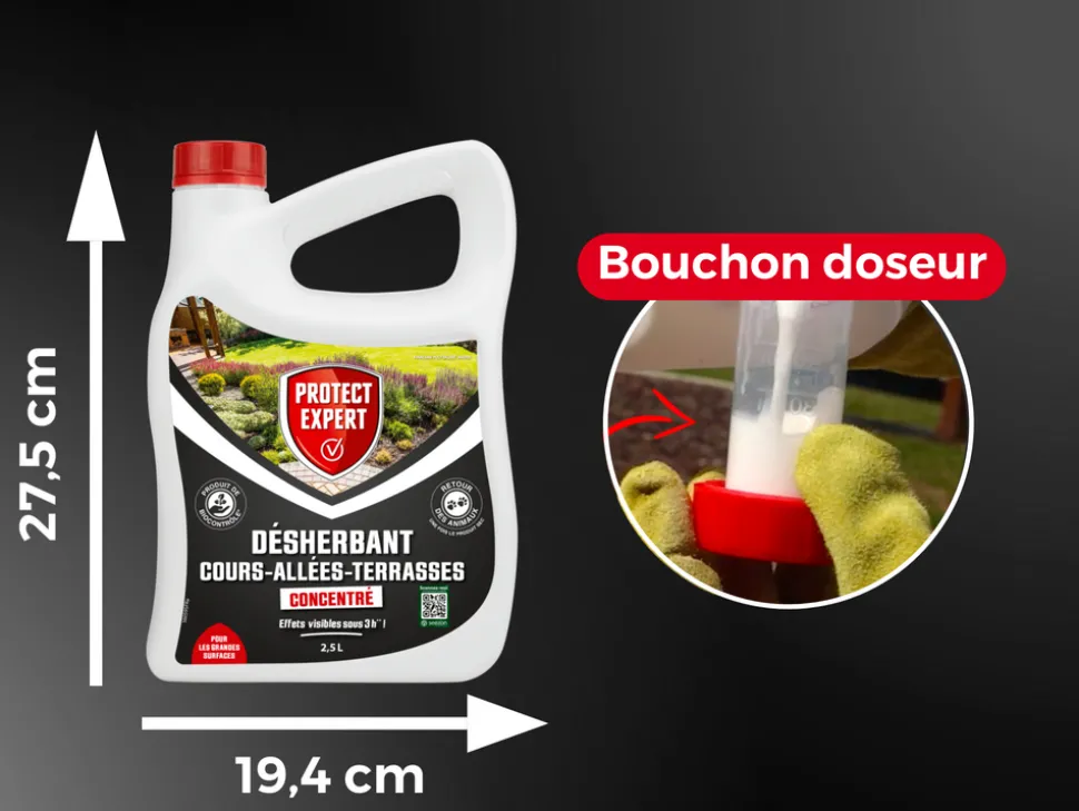 PROTECT EXPERT - Protect expert désherbant concentré - cours allées terrasses - effets visibles sous 3h - 2,5l - jusqu鈥² traités procour25n