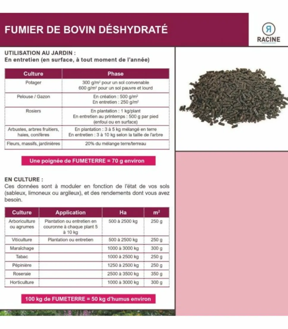 RACINE - Fumier bovin déshydraté et soluble, 25 sacs de 25 kg - f-ter002-25x25