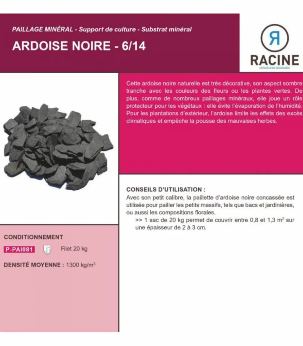RACINE - Paillage minéral ardoise noire 6/14mm, 30 filets de 20 kg - f-pai081-30x20