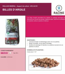 RACINE - Paillage minéral billes d'argile 8-16 triple action, sac de 50 l - f-pai052