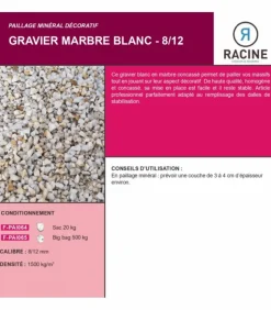 RACINE - Paillage minéral gravier marbre blanc 8-12mm, sac de 20 kg - f-pai064