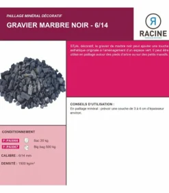 RACINE - Paillage minéral gravier marbre noir 6-14mm, filet de 20 kg - f-pai066