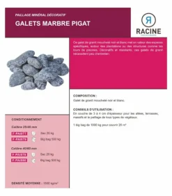 RACINE - Paillage minéral galet marbre pigat 25-40mm, 10 sac de 20 kg - f-pai077-10x20