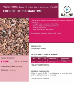 RACINE - Paillage végétal biodégradable en écorces de pin maritime 42 sacs 50 l pour 50m2
