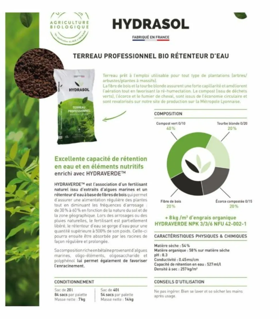 RACINE - Terreau plantation hydrasol, 20 sacs 40 litres - pro154-20x40