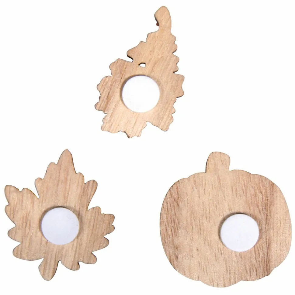 RAYHER - 12 mini citrouilles et feuilles en bois adhésives - 3 types et 4 couleurs - 3,7 cm