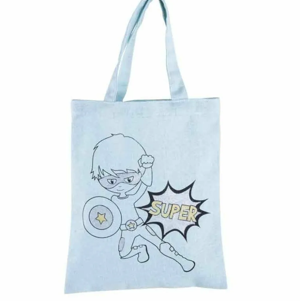 RAYHER - 2 sacs en coton bleu 25 x 20 cm - super-héros