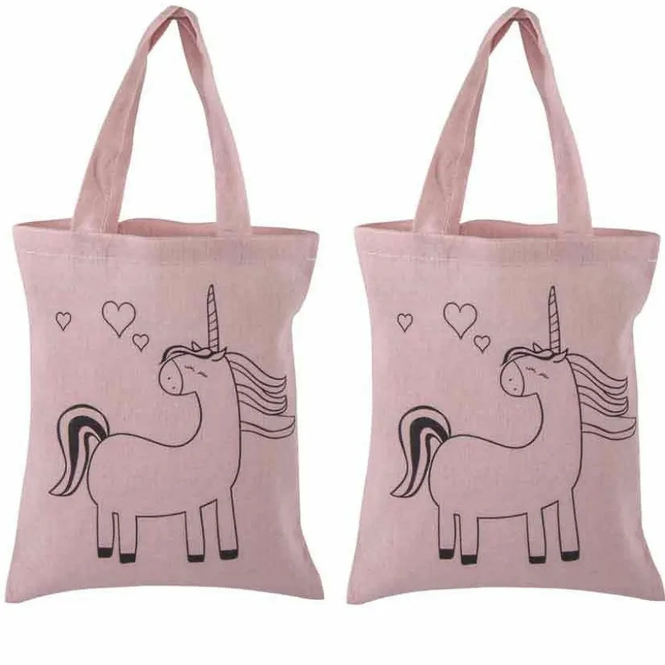 RAYHER - 2 sacs en coton rose 25 x 20 cm - licorne