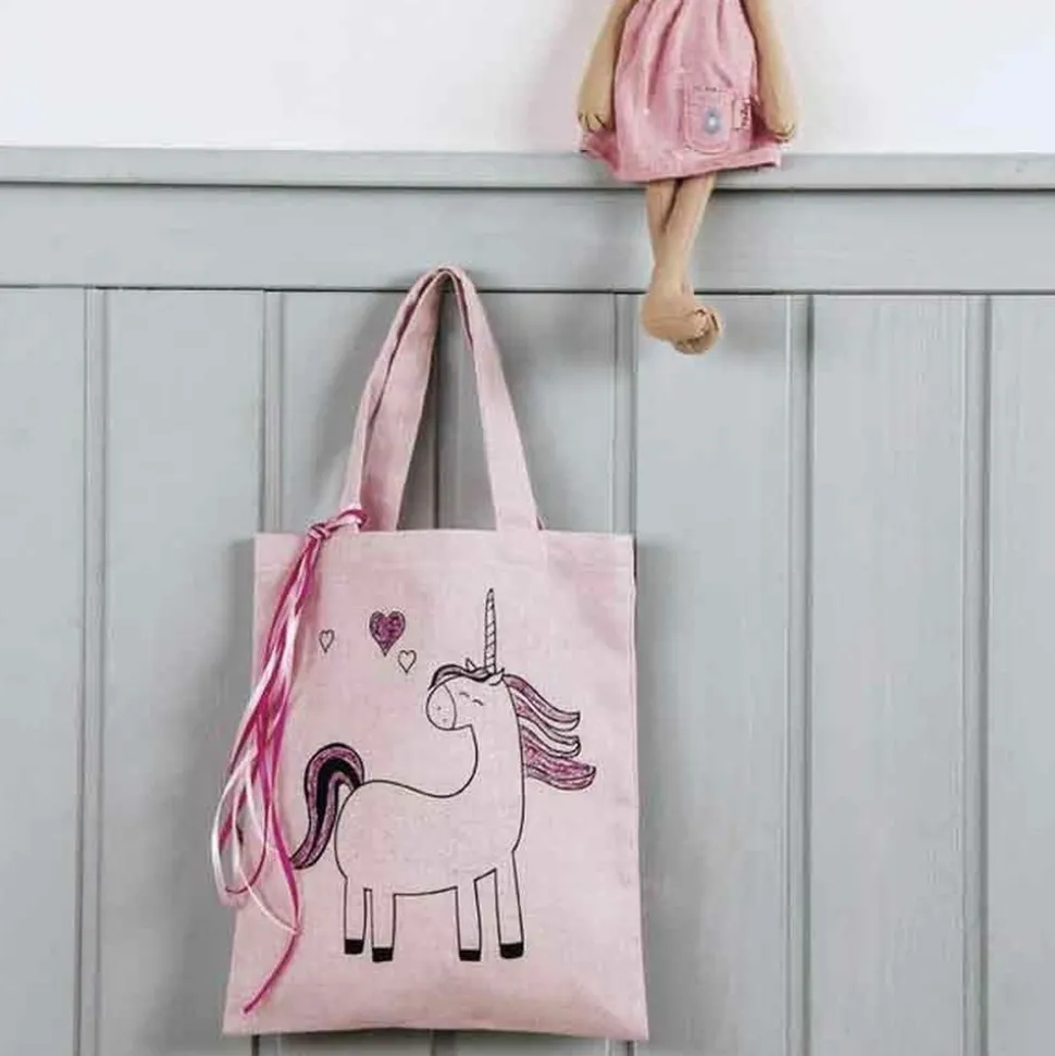 RAYHER - 2 sacs en coton rose 25 x 20 cm - licorne