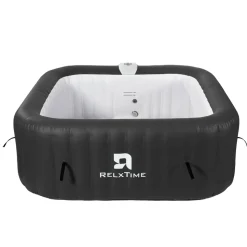 RELXTIME - Spa gonflable 6 places carré - relxtime - 130 jets - noir - filtre et bâche inclus