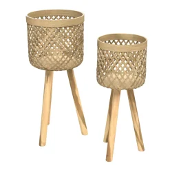RENDEZ-VOUS DÉCO - Landi - cache-pot pieds en teck et bambou (lot de 2)